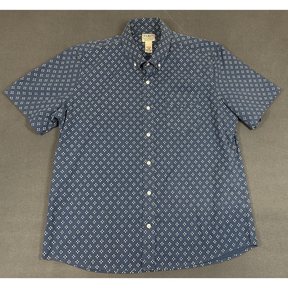 LL Bean True Cool Shirt Mens Large Short Sleeve Button Up Cotton Blend